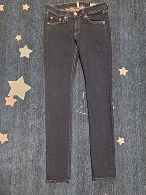 Rag & Bone Dark Blue Wash Skinny Jeans with Contrast Stitching